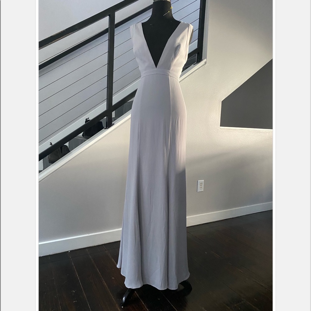 Grey low cut Fame and partners maxi dress